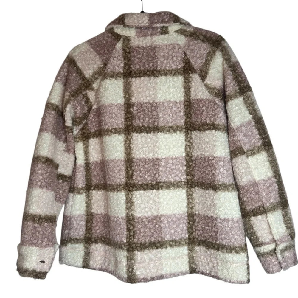 NWT Remplie Boutique Brand Tan and Pink Plaid Medium Teddy Sherpa Jacket